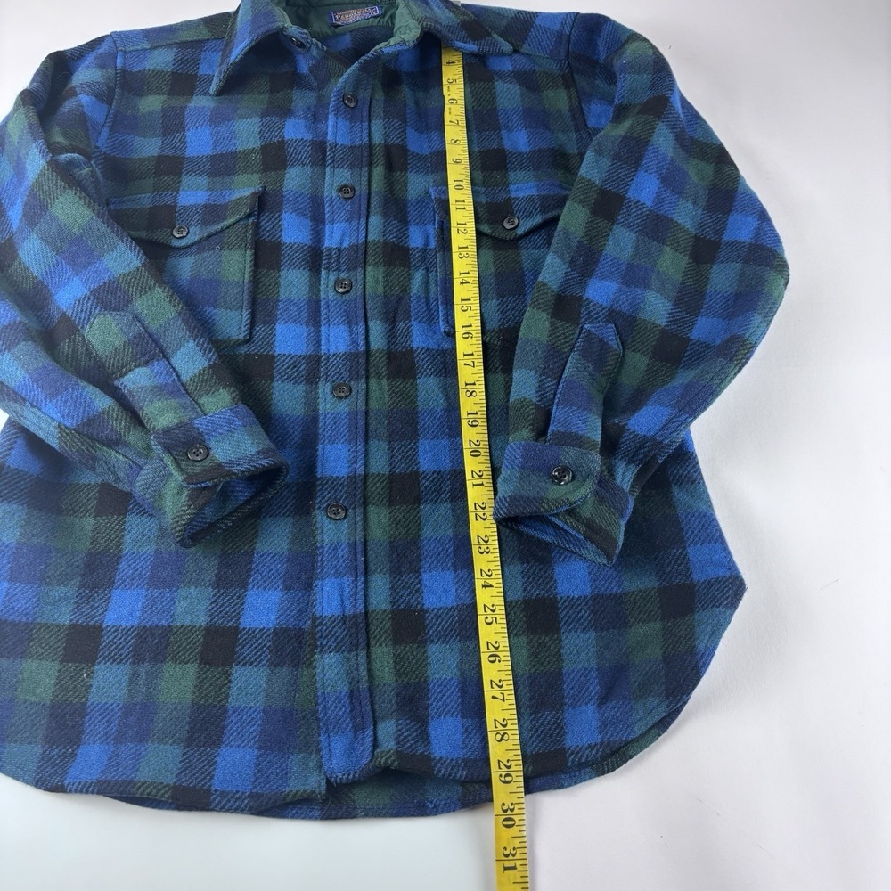 VTG Pendleton Shirt Mens Large Long Blue Green Plaid Flannel Wool Button USA 90s - Picture 5 of 8